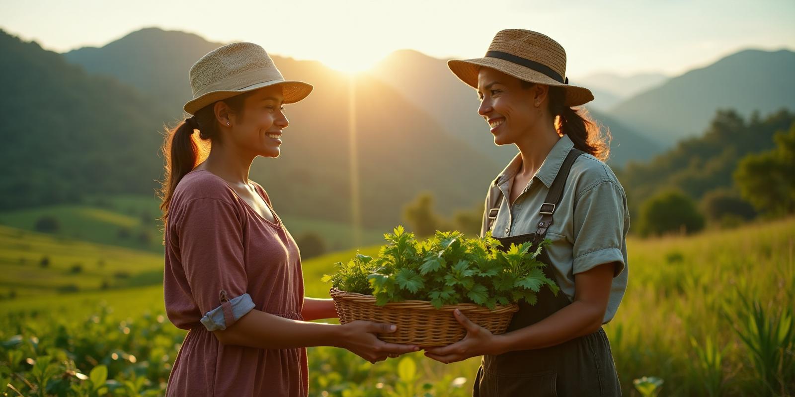 Mujeres campesinas colombianas trabajando juntas en el campo